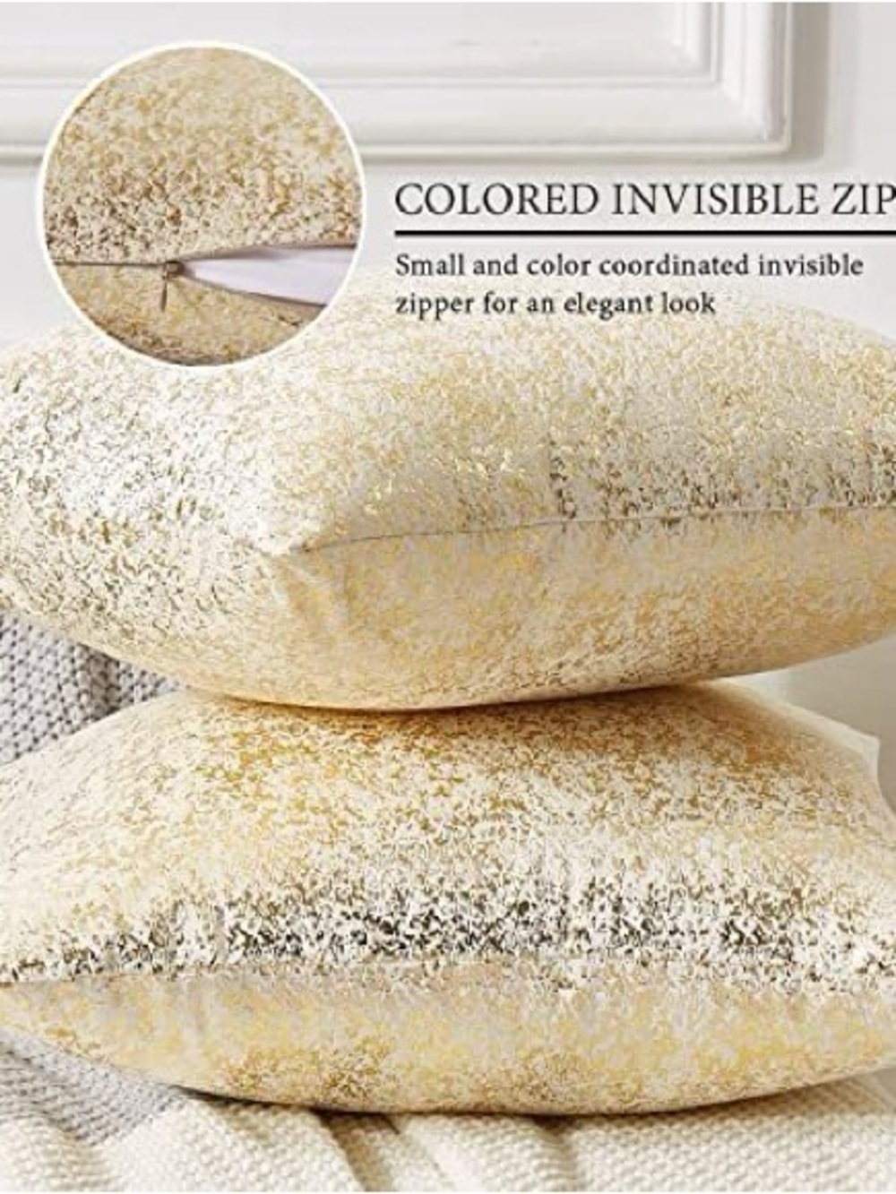 New! Shimmery Gold Sequin Throw Pillows Covers- Set of 2 - Picture 3 of 7